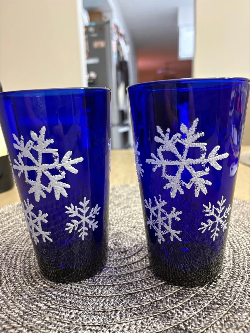 Cobalt Blue Snowflake Decorative Glass Tumbler - Set of 2